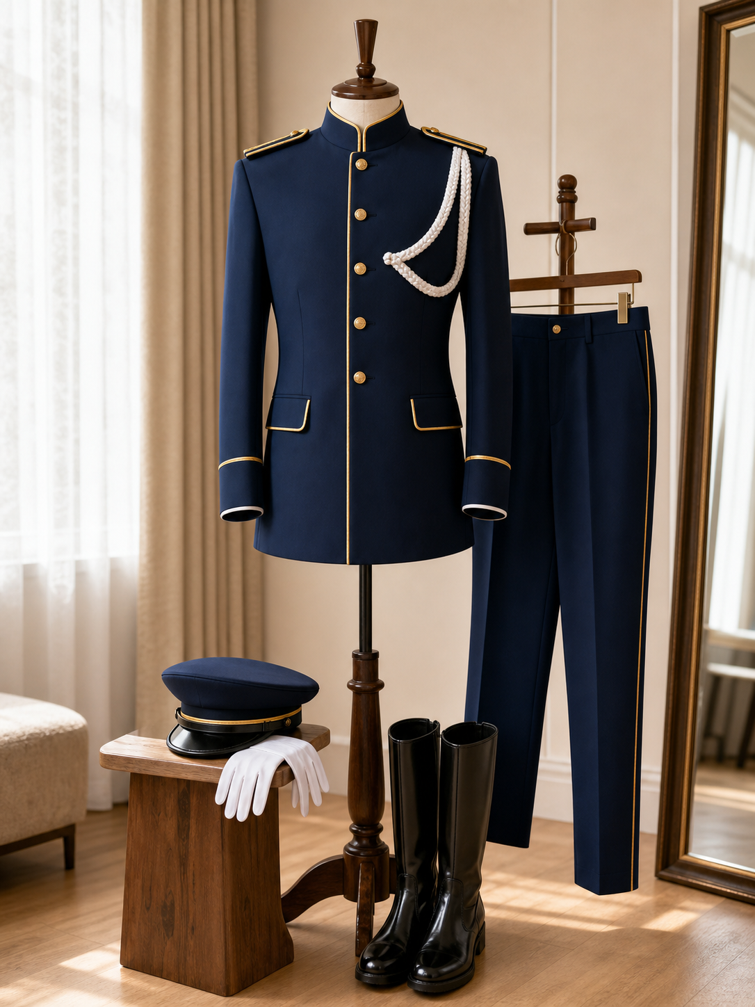 藏青制式礼仪服套装·校园国旗护卫队服装·配件与尺码参考